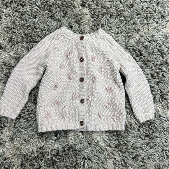 Cynthia Rowley Pink Seed Stitch Cardigan Sweater 3D Floral Baby Girl 6-9 Months - Picture 1 of 6